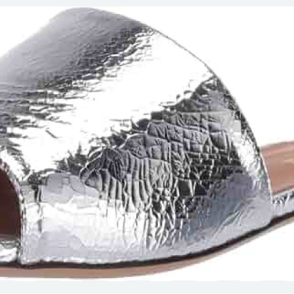 Aldo Silver Peep-Toe Mules with Reflective Finish - Picture 1 of 11